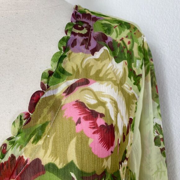 Soft Surrounding Chartreuse Floral Blouse XL Button Front Long Sleeves V-Neck - Picture 4 of 13